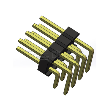 Pitch 2.54mm 90°双排 DIP 单塑排针 PC:3.0 2X04Pin 黑色 镀全金G/F